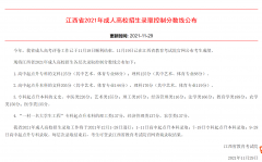 2021年江西省成人高校招生录取控制分数线